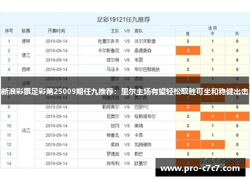 新浪彩票足彩第25009期任九推荐：里尔主场有望轻松取胜可坐和稳健出击